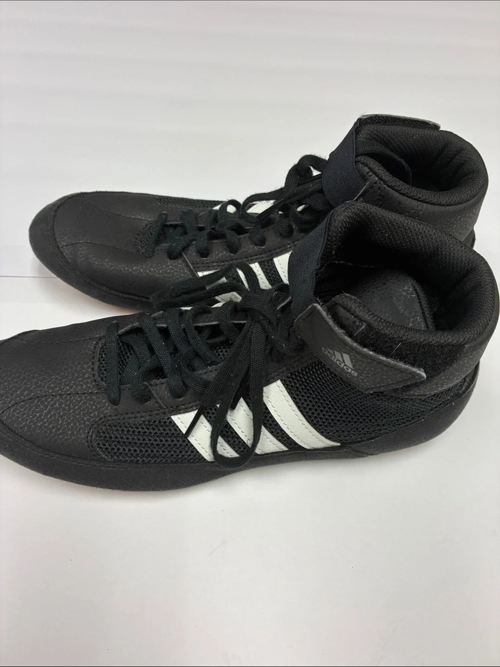adidas Black High-Top wrestling Athletic Shoes with White Stripes